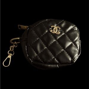 Fashion black lamb skin quilted vegan leather small zipper coin purse
